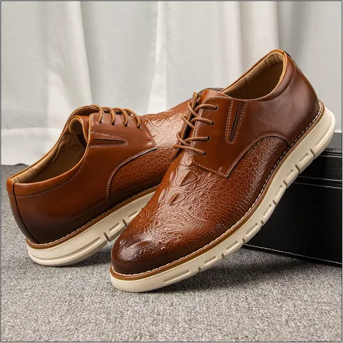 Vista 5 de JITAI Zapatos de vestir Oxford casuales para hombre, zapatos de moda de negocios con cordones para hombres