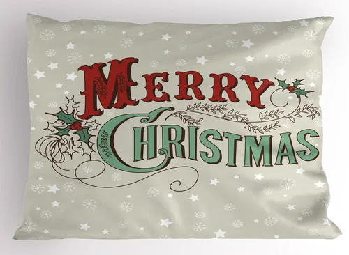 Vista 67 de Ambesonne Juego de 2 fundas de almohada navideñas, diseño de estrellas de Navidad y copos de nieve, letras retro, ropa de cama de microfibra
