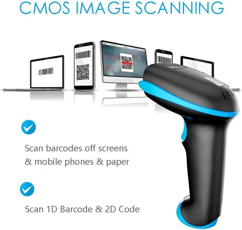 Vista 5 de NADAMOO Escáner de código QR Escáner de código de barras inalámbrico 2D con soporte Soporta escaneo de pantalla CMOS de mano Lector de código