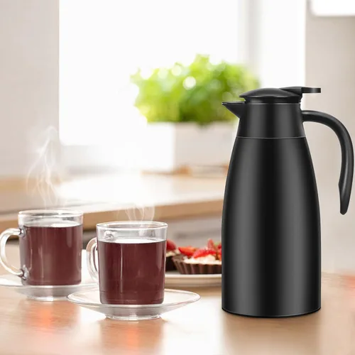 Vista 6 de 1 unidad de Jarra de café térmica de 68 OZ, Jarra de café aislada de acero inoxidable de doble pared con vacío térmico y cepillos, Termo