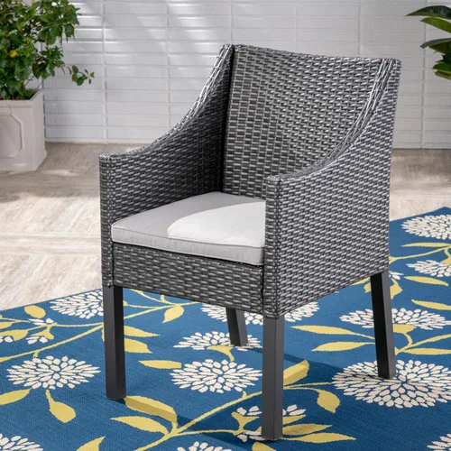 Vista 7 de Christopher Knight Home Shipp Outdoor - Juego de comedor de 5 piezas de madera y mimbre, acabado gris/plateado