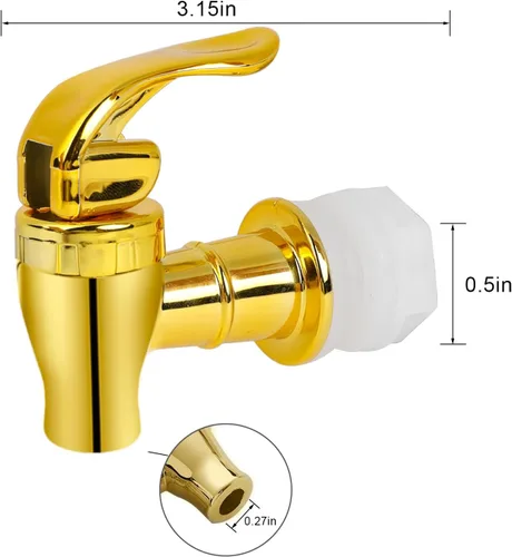 Vista 4 de Grifo para dispensador de bebidas, paquete de 2 boquillas doradas para dispensador de bebidas, grifo de estilo de empuje para dispensador