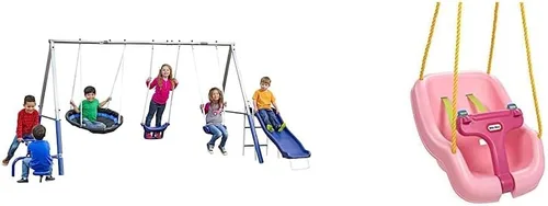 Vista 9 de XDP Recreation Free N' Swing - Juego de columpios, barras de mono, torre de escalada gris y Eezy Peezy - Diversión activa para interiores
