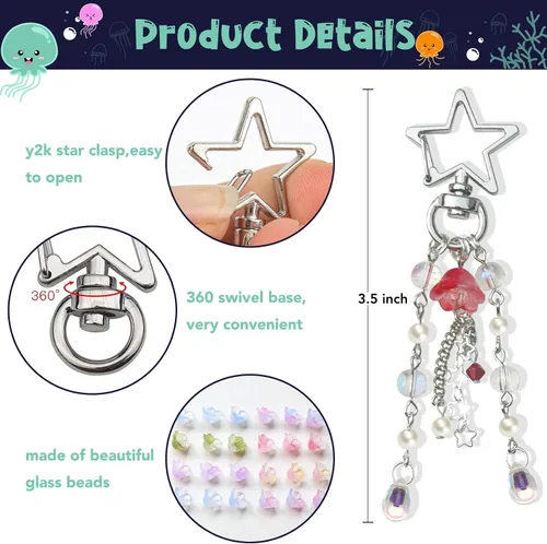 Vista 4 de Llavero de medusa, lindo llavero Y2K para mujeres y niñas, bolsa de medusas, accesorios para bolso, decoración de gelatina de estrella