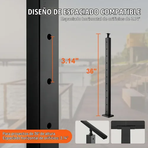 Vista 4 de VEVOR Poste de Barandilla de Cable para Escalera y Cubierta 36 x 0.98 x 1.97 pulgadas Poste de Pasamanos de Cable de Acero Inoxidable con Acabado