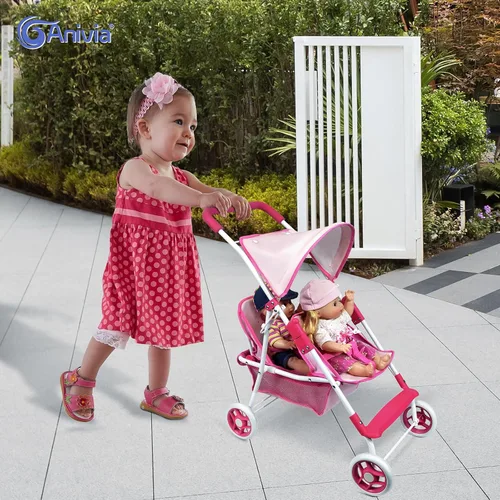 Vista 6 de Colección de muñecas Anivia, cochecito de muñeca con diseño de corazón, regalos para niños pequeños y niñas, cochecito de muñeca plegable