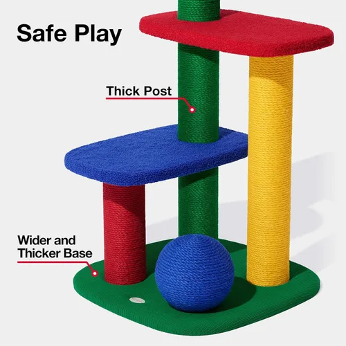 Vista 7 de VETRESKA Torre para gatos de varios niveles de 38.6 pulgadas, árbol para gatos con plataforma, postes rascadores de sisal y bola para rascar, centro