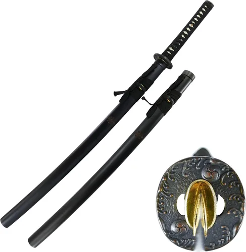 Vista 15 de MAKOTO Espada samurái negra de Katana afilada hecha a mano de 40 pulgadas