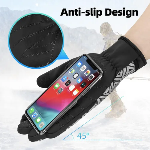 Vista 5 de ROCKBROS Guantes de ciclismo de invierno para hombres y mujeres, forro polar de invierno, guantes de bicicleta de dedo completo, pantalla táctil