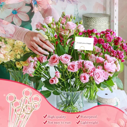 Vista 7 de 30 púas florales de alambre de metal de 13 pulgadas de alambre floral para tarjetas, soporte para notas de fotos, soporte para tarjetas de nombre