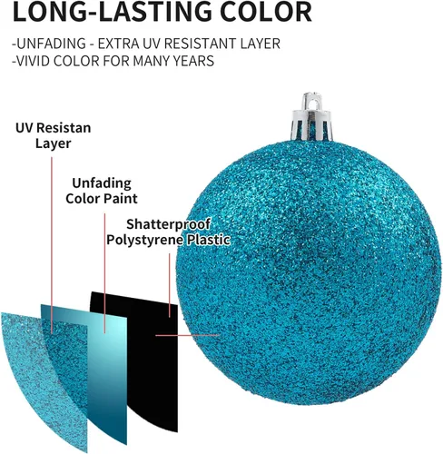 Vista 4 de LANGXUN 36 piezas de esferas de decoración de árbol de Navidad azul ácido, bolas de Navidad, decoración de Navidad 2025, adornos de Navidad