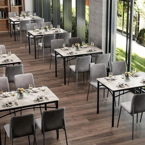 Vista 8 de GOFLAME Mesa de comedor de piedra sinterizada de 43 pulgadas para 4, mesa de cocina rectangular con mesa de mármol sintético y marco de metal, mesa