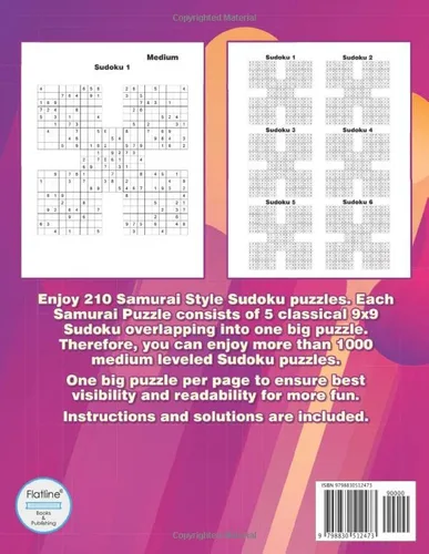 Vista 2 de Medium Samurai Sudoku Puzzles for Adults Sudoku Puzzle Book with more than 1000 Sudoku overlapping into 210 Samurai Style Puzzles