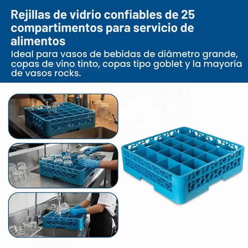 Vista 7 de Carlisle FoodService Products Opticlean - Estante de vidrio con 25 compartimentos con 1 extensor, azul, 5.56 pulgadas