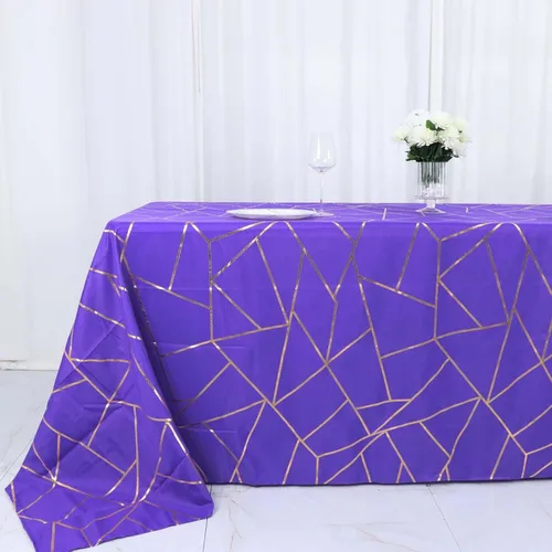 Vista 16 de Efavormart - Mantel redondo de poliéster de 120 pulgadas con patrón geométrico dorado Morado