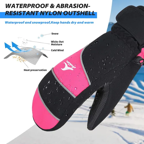 Vista 3 de Achiou Guantes de esquí para niños, guantes de nieve impermeables de invierno para niños, guantes de snowboard cálidos para pantalla táctil