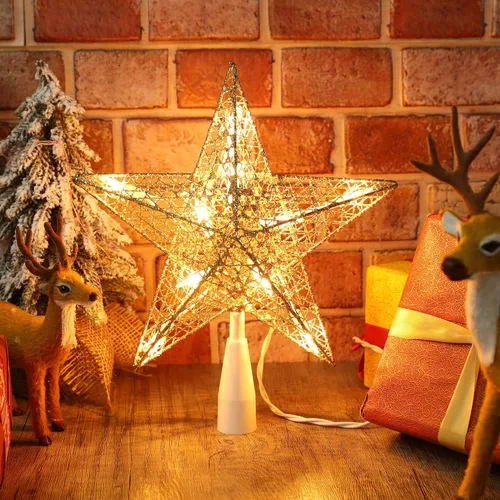 Vista 4 de BrizLabs Luces para la Punta del Árbol de Navidad, 9" con Enchufe, Luz de Estrella para la Copa del Árbol de Navidad, Certificado UL, 10 Luces