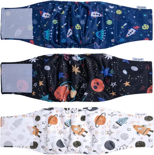 Vista 9 de Pet Soft Bandas para el vientre para perros – Pañales lavables para perros machos, reutilizables, paquete de 3 unidades para cachorros (XS, ejército)