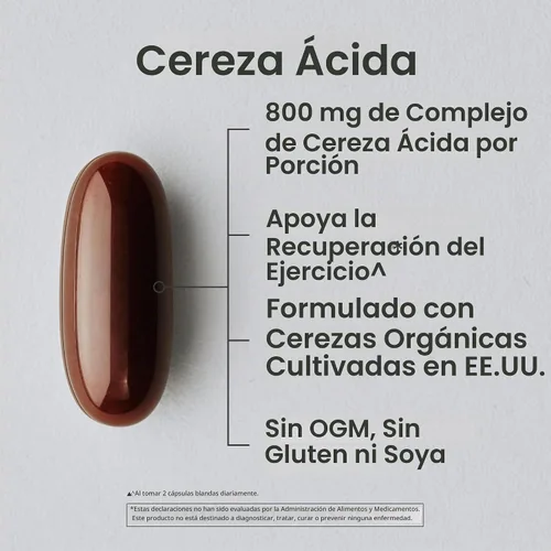 Vista 2 de Concentrado de cereza, hecho de cerezas orgánicas; sin OGM y sin gluten; con antioxidantes y flavonoides, 60 cápsulas líquidas, ¡2 meses