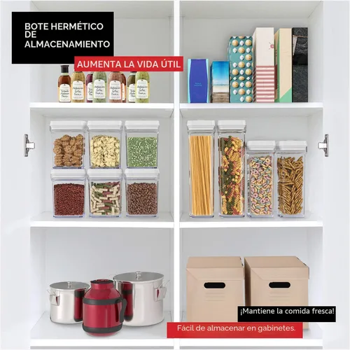 Vista 2 de DWËLLZA KITCHEN Recipientes herméticos para almacenamiento de alimentos para despensa con tapas blancas de 1 litro, paquete de 6 recipientes