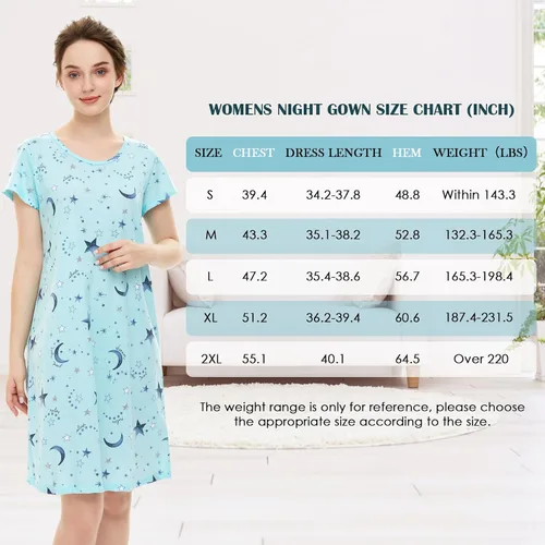 Vista 5 de Century Star Camisones para mujer, de algodón suave, para dormir, con dibujos animados, ropa de dormir de manga corta