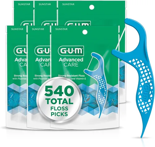 Vista 13 de GUM Advanced Care - Púas de hilo dental para adultos con vitamina E y flúor, hilo dental extra fuerte resistente a las roturas, mango de fácil