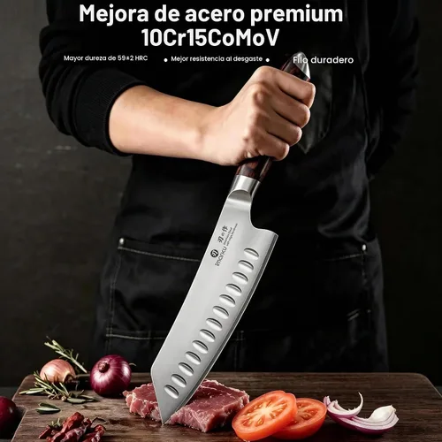 Vista 2 de imarku Cuchillo japonés Santoku de 7 pulgadas, 10Cr15CoMoV de 3 capas de Cuchillo de chef de cocina ultra afilado de alto carbono 59±2 HRC, afilado