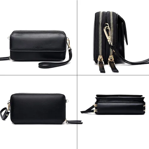 Vista 4 de Lanyani Cartera cruzada RFID con bolsillo para teléfono para mujer cuero vegano