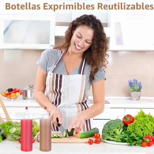 Vista 7 de Jinei - Paquete de 60 botellas de plástico exprimibles de 8 onzas, color rojo