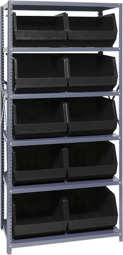 Vista 124 de Quantum QSBU-245BK Heavy Duty Shelving Unit with (7) Shelves and (24) QUS245 Black Bins for Garage Warehouse Storage Distribution 400 lb Load