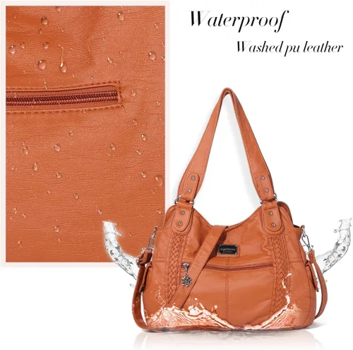 Vista 218 de Angel Barcelo - Bolsa de hombro amplia para mujer, diseño Hobo, cuero lavado