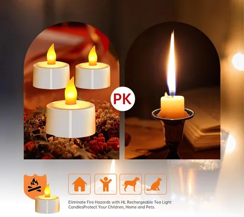 Vista 3 de 12 velas sin llama, velas LED recargables, velas eléctricas que funcionan con pilas con base de carga. Velas falsas perfectas para decoración