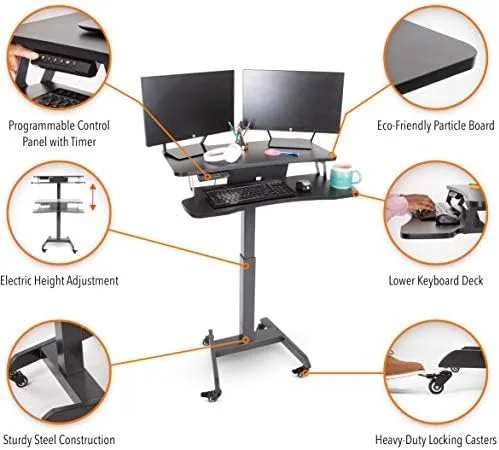 Vista 8 de Stand Steady Cruizer Premier - Escritorio eléctrico con ruedas, altura ajustable, escritorio de pie móvil con ruedas, bandeja para teclado, control