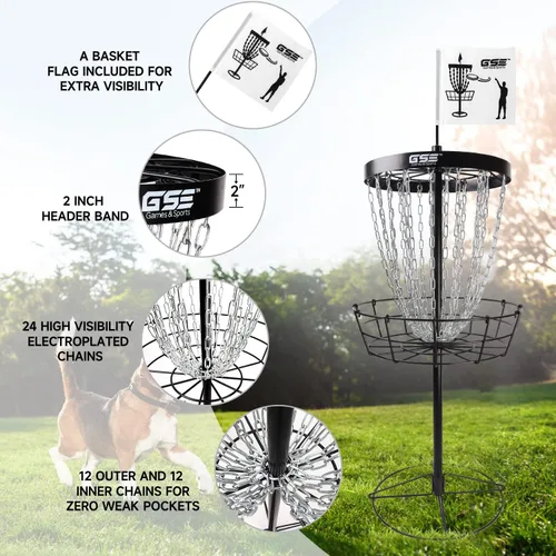 Vista 4 de GSE Pro 24-Chain Disc Golf Basket, Portable Regulation Size Goal Target