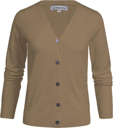 Vista 4 de Suéter ligero de punto suave con cuello en V y manga larga con botones para mujer