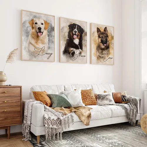 Vista 6 de 39HABORA Póster de lienzo personalizado con retrato de mascota a partir de foto, pintura en acuarela, arte de pared personalizado con retrato