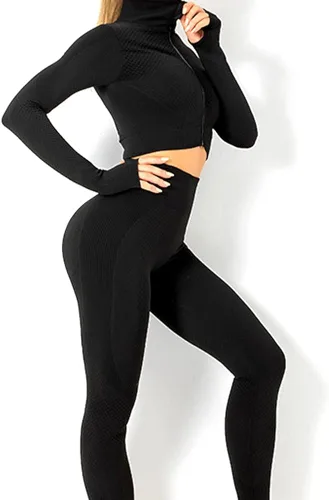Vista 6 de SINBRLAI Conjunto de 3 piezas de entrenamiento sin costuras para mujer leggings deportivos de yoga y brasier deportivo elástico