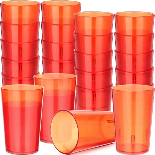 Vista 8 de Meanplan 48 Pack 8oz Plastic Cup Bulk, Stackable Drinking Glasses,Amber Restaurant Grade, Break Resistant, Reusable Drink Tumblers, for Bars
