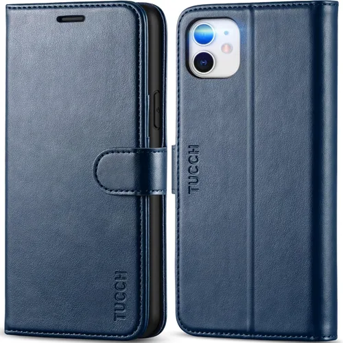 Vista 12 de TUCCH Funda tipo cartera para iPhone 11, [con bloqueo RFID] ranuras para tarjetas, soporte, cierre magnético, funda protectora de piel sintética