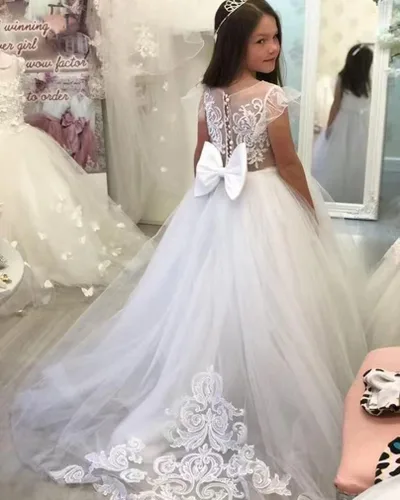 Vista 3 de Vestidos de encaje de tul para niña de flores para fiesta de boda, vestido de baile de graduación para niños GZY230