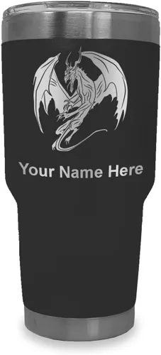 Vista 32 de LaserGram Vaso aislado al vacío de 20 onzas, dragón, grabado personalizado incluido (negro)