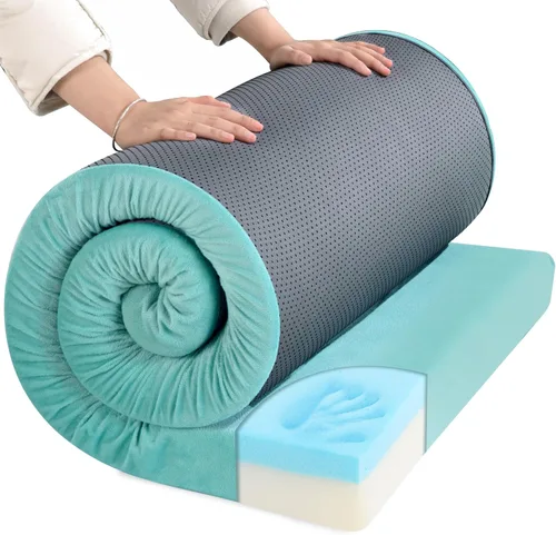 Vista 8 de HOMBYS Colchón de Camping de Espuma Viscoelástica Impermeable de 3 Pulgadas de Grosor para Dormir al Aire Libre, Almohadilla de Colchón Portátil