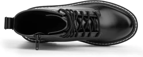 Vista 6 de ICHIGO - Botines al tobillo de moda para mujer, botas de combate con 8 ojales, cremallera lateral y cordones