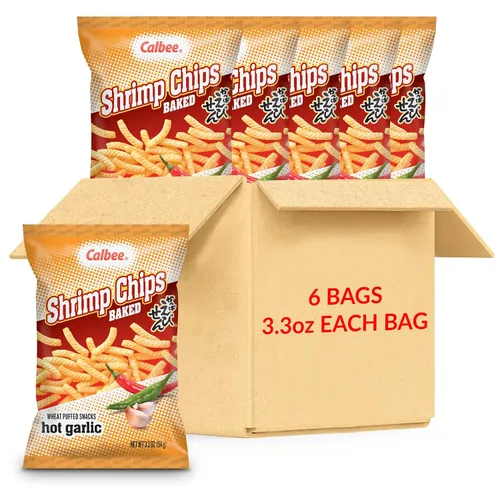Vista 8 de Calbee Chips de camarones (ajo caliente, 4.0 onzas) (paquete de 12) Horneados para una perfección crujiente