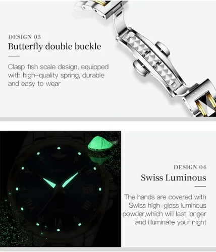 Vista 6 de OLEVS Relojes automáticos para mujer, de lujo, con diamantes de imitación, con cristales de zafiro, elegante, de acero de tungsteno, impermeable