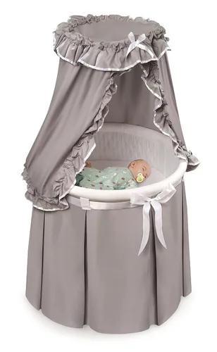 Vista 5 de Badger Basket Moisés Empress para bebé y cama de noche con ropa de cama, almohadilla y cesta de almacenamiento, gris/blanco