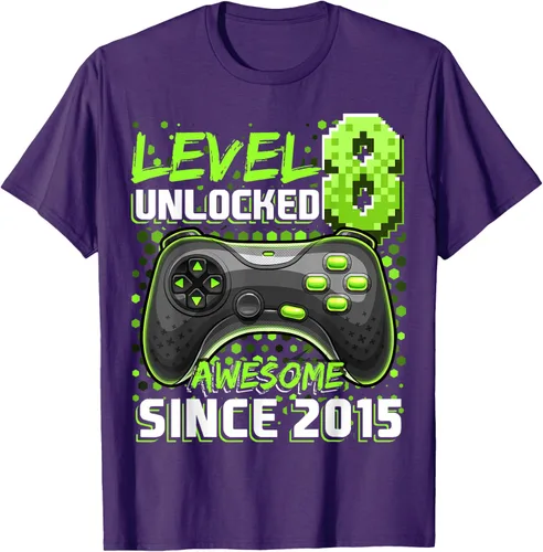 Vista 88 de Level 8 Unlocked Awesome 2015 Video Game 8th Birthday Boy T-Shirt, Negro