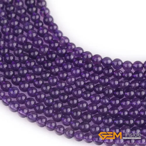 Vista 4 de GEM-Inside - 95 cuentas AA color morado oscuro de amatista de 15 pulgadas por hebra con agujero, piedras preciosas naturales y cuentas de cristal