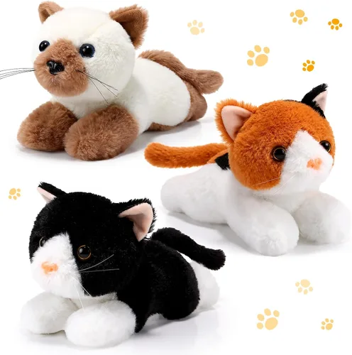 Vista 8 de 3 piezas de peluche de gato de 9 pulgadas, regalo para baby shower, regalos de fiesta, lindos juguetes de peluche para gatos pequeños, suministros