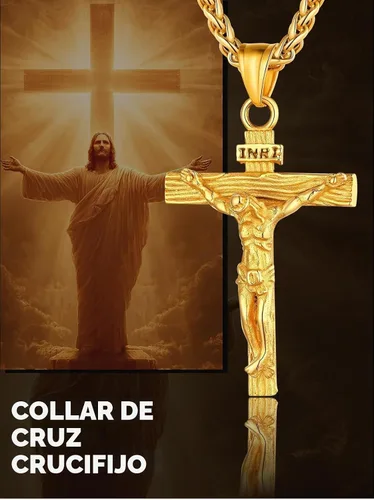 Vista 7 de U7 Collar de cruz de crucifijo para hombre, con cadena de 18 a 26 pulgadas 01.Dorado